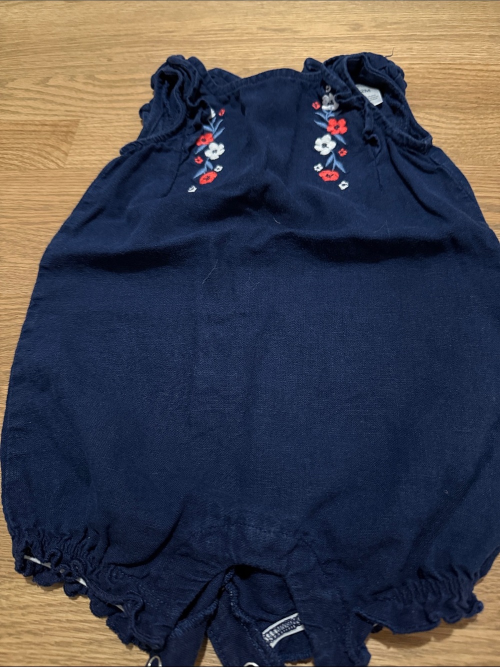 Carter's Navy Romper with Red & White Floral Embroidery